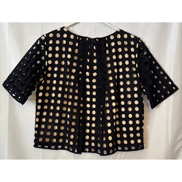 ANN TAYLOR Geo Eyelet Blouse Size S‎ Black/Cream - Picture 5 of 8